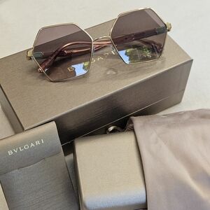 NIB Bulgari Hexagonal Sunglasses - Gold and Pink